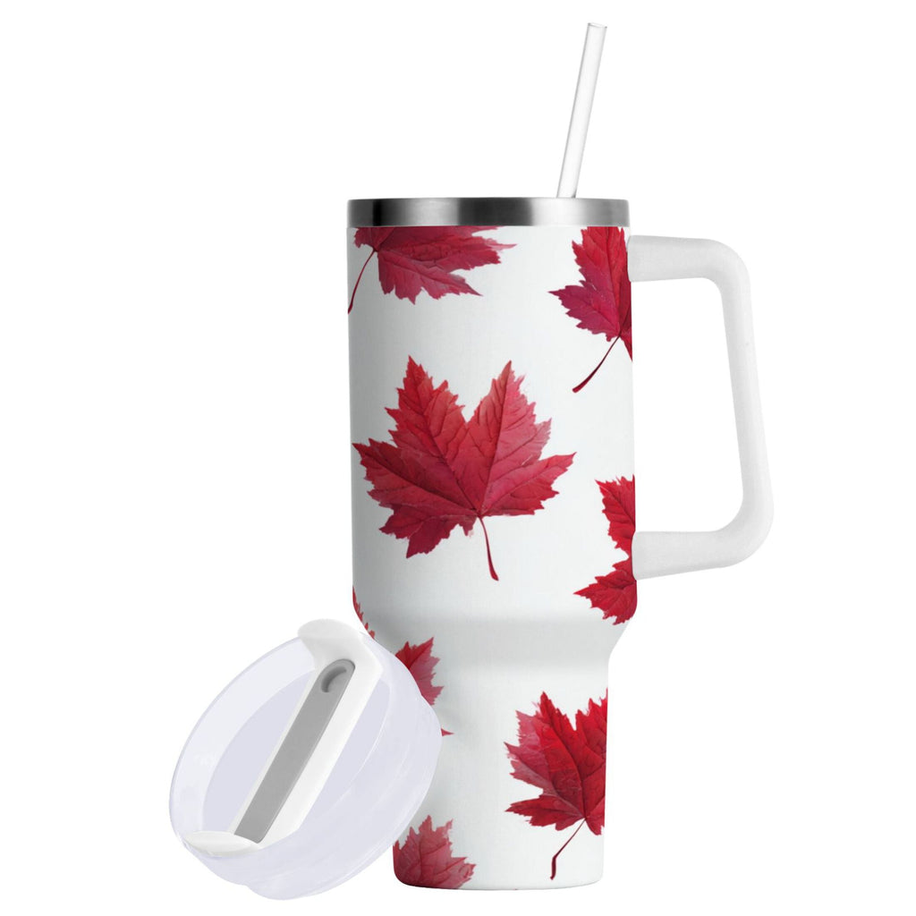 30 oz Insulated Stainless Steel Tumbler Double Wall Stainless Steel Tumbler with 2-Way Drinking Red Maple Leaves | I2A6