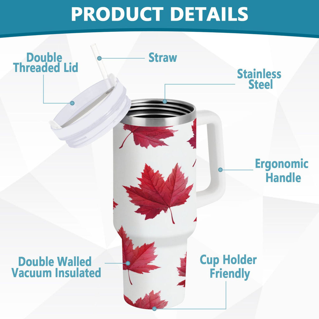 30 oz Insulated Stainless Steel Tumbler Double Wall Stainless Steel Tumbler with 2-Way Drinking Red Maple Leaves | I2A6