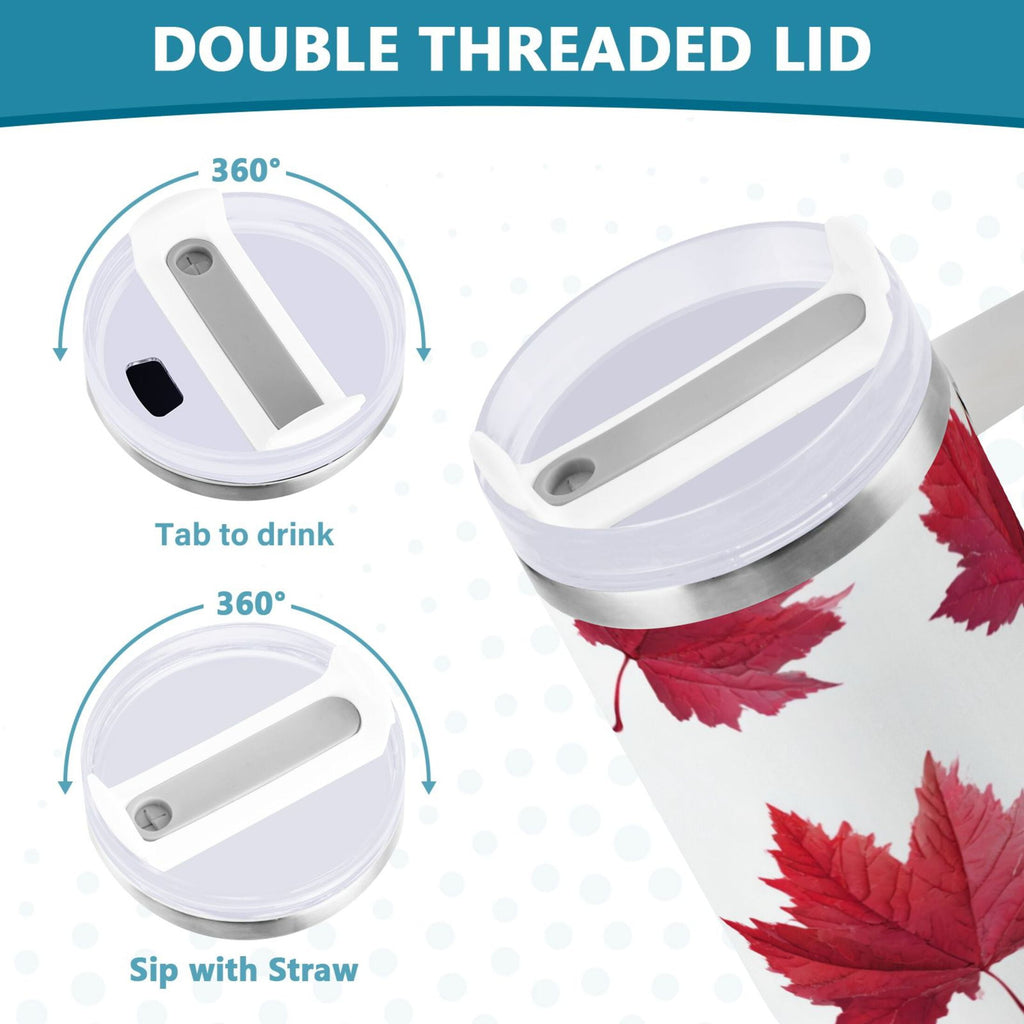 30 oz Insulated Stainless Steel Tumbler Double Wall Stainless Steel Tumbler with 2-Way Drinking Red Maple Leaves | I2A6