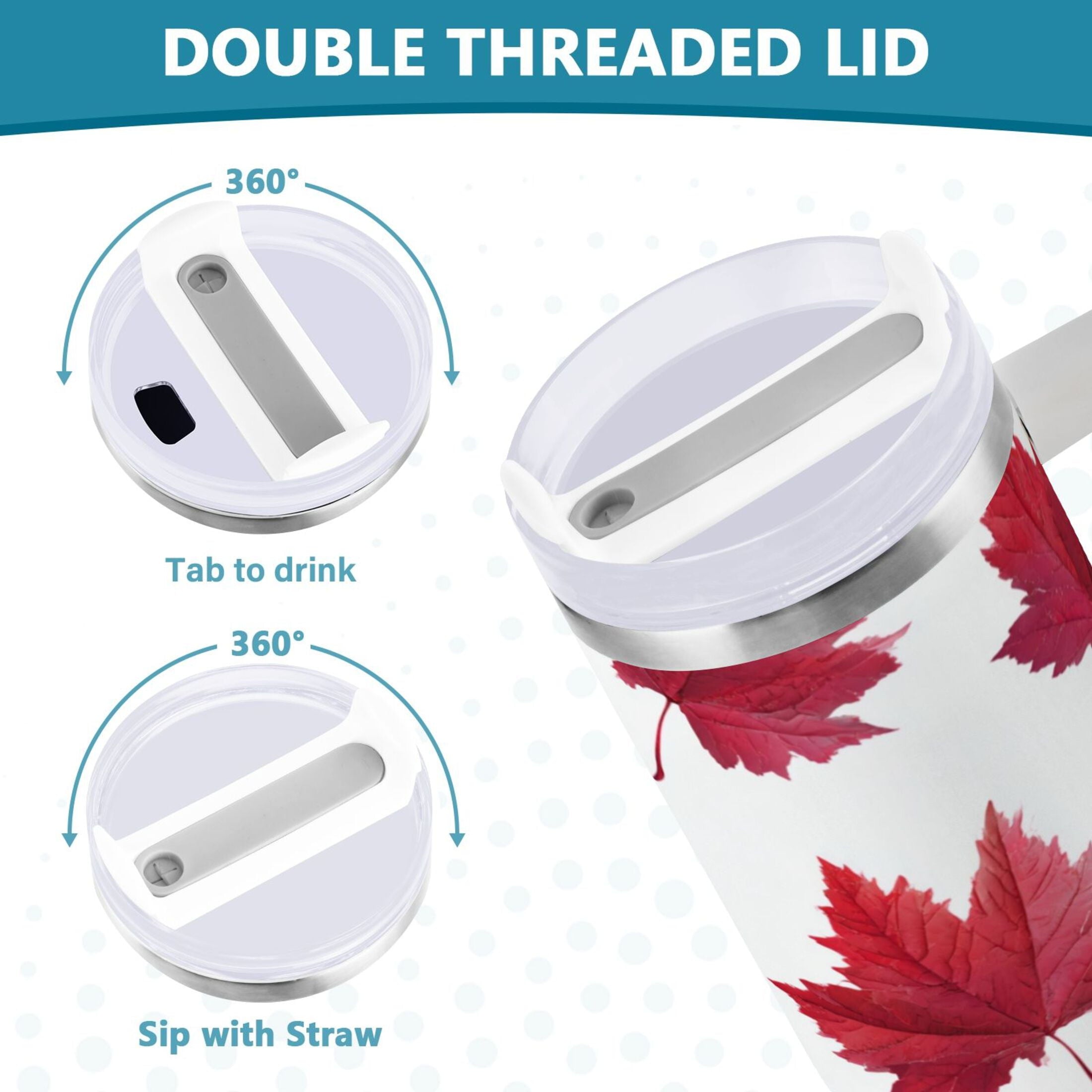 30 oz Insulated Stainless Steel Tumbler Double Wall Stainless Steel Tumbler with 2-Way Drinking Red Maple Leaves | I2A6