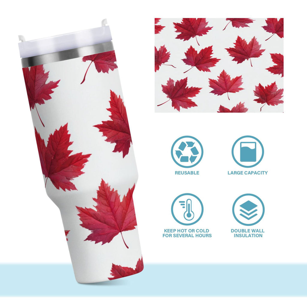 30 oz Insulated Stainless Steel Tumbler Double Wall Stainless Steel Tumbler with 2-Way Drinking Red Maple Leaves | I2A6