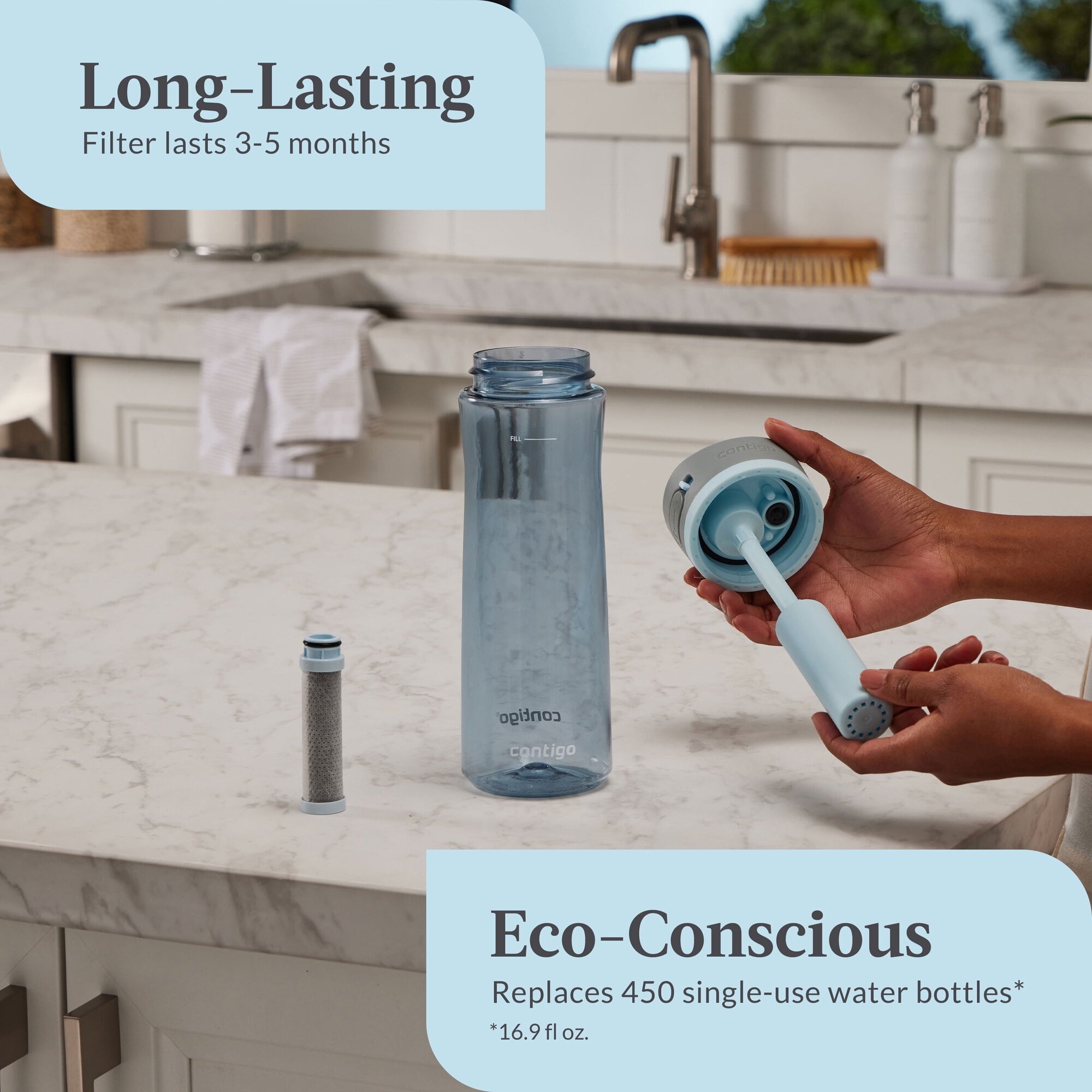 Contigo® Wells Plastic Filter Water Bottle with AUTOSPOUT® Straw Lid, 24 Oz., Dark Ice | BT85