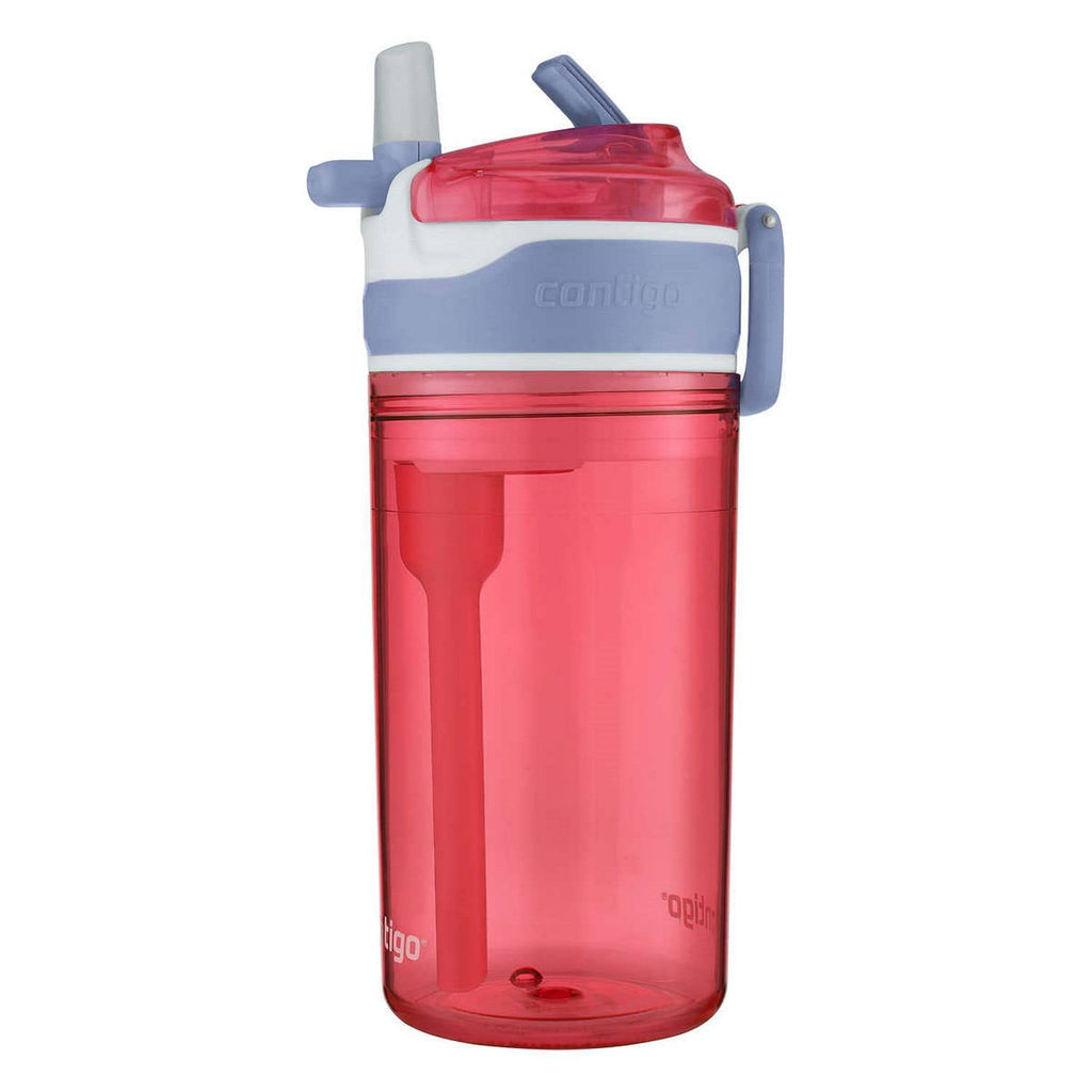 Contigo Kids 2-in-1 Snack Hero Tumbler Featuring 4oz Snack Holder Stacked on Top of 13oz Water Bottle - BPA Free, Durable Tritan w/Flexible Carry Handle &amp; Spill-Proof Valve, Purple &amp; Pink – 2 Pack | FFTF