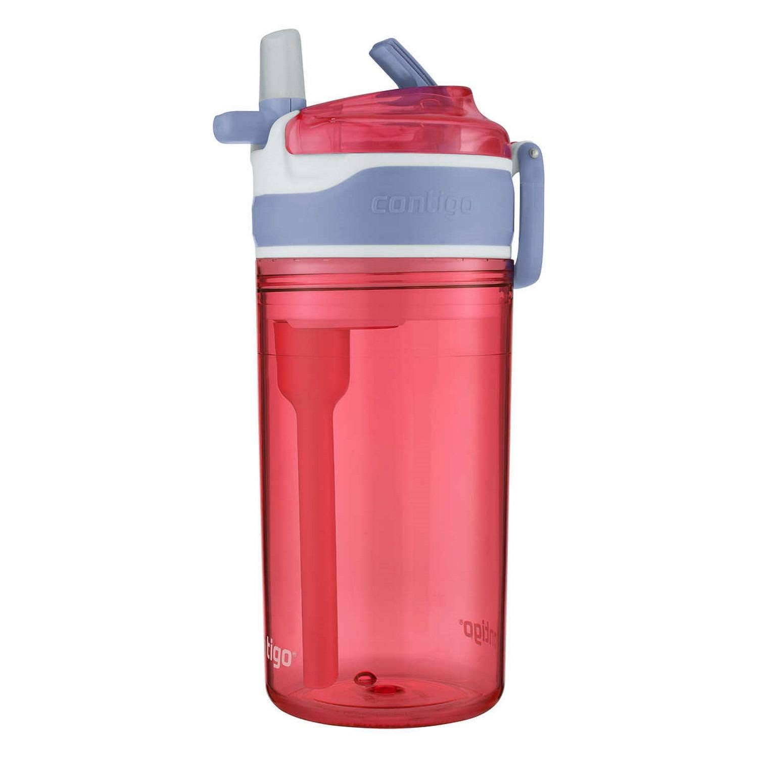 Contigo Kids 2-in-1 Snack Hero Tumbler Featuring 4oz Snack Holder Stacked on Top of 13oz Water Bottle - BPA Free, Durable Tritan w/Flexible Carry Handle &amp; Spill-Proof Valve, Purple &amp; Pink – 2 Pack | FFTF