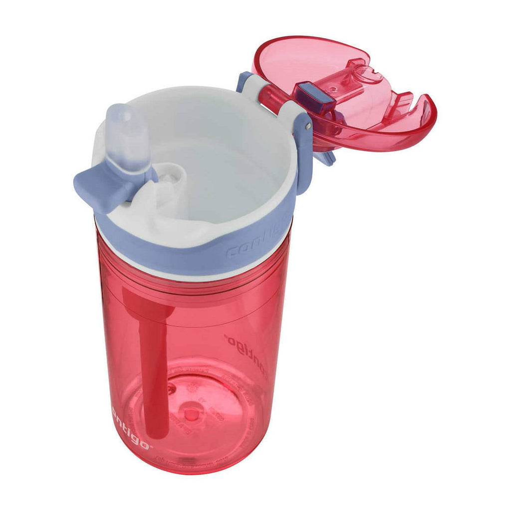 Contigo Kids 2-in-1 Snack Hero Tumbler Featuring 4oz Snack Holder Stacked on Top of 13oz Water Bottle - BPA Free, Durable Tritan w/Flexible Carry Handle &amp; Spill-Proof Valve, Purple &amp; Pink – 2 Pack | FFTF