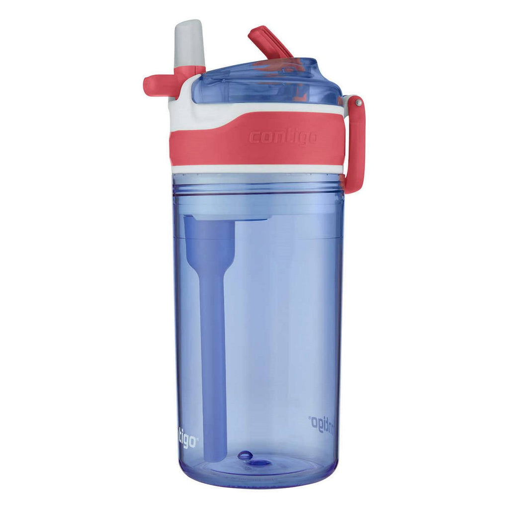 Contigo Kids 2-in-1 Snack Hero Tumbler Featuring 4oz Snack Holder Stacked on Top of 13oz Water Bottle - BPA Free, Durable Tritan w/Flexible Carry Handle &amp; Spill-Proof Valve, Purple &amp; Pink – 2 Pack | FFTF