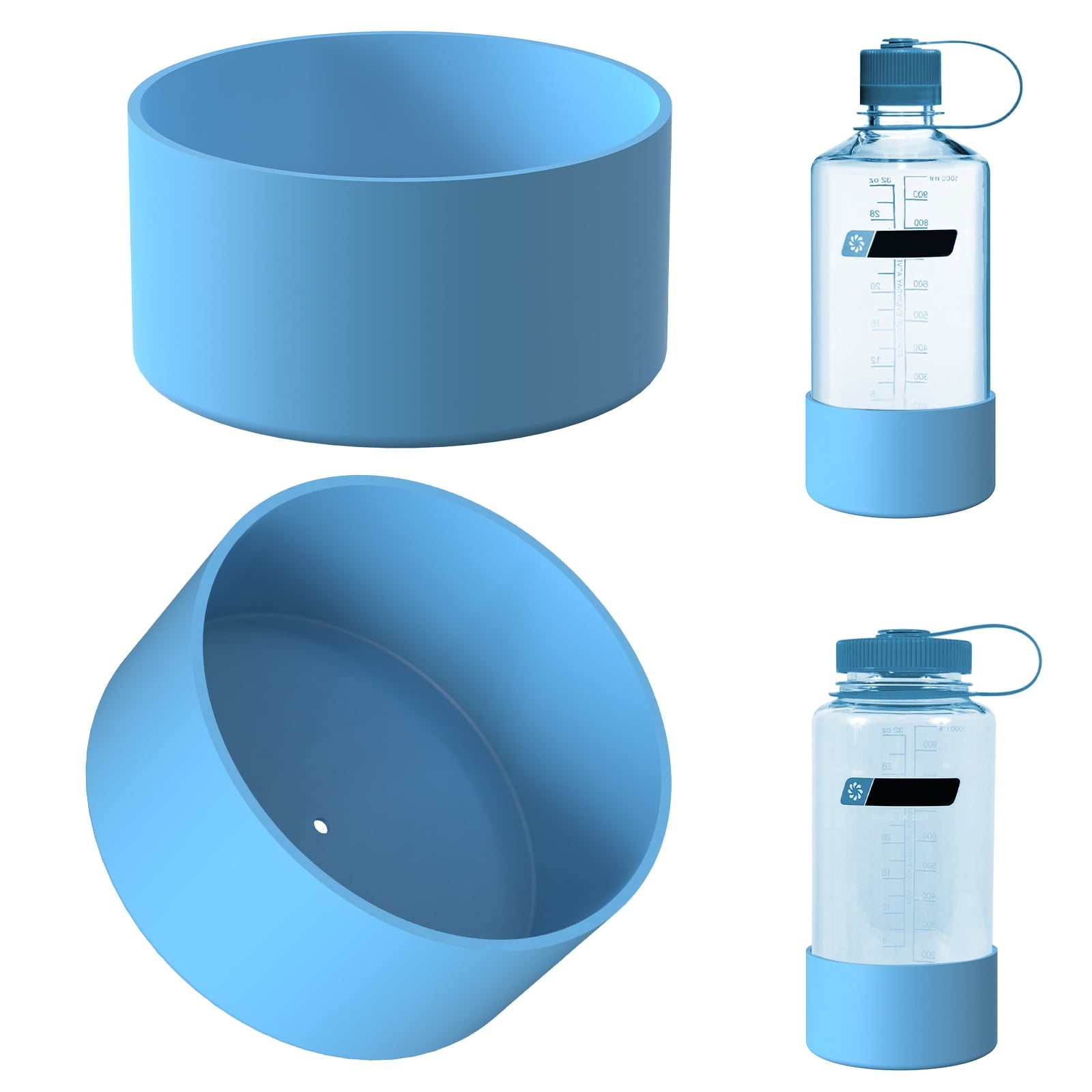 Linkidea 2 Pack Water Bottle Boot Compatible with Nalgene Sustain Wide Mouth 32oz/48oz, Narrow Mouth 32oz, Silicone Anti-Slip Bottle Bottom Bumper Protector (Blue) | 17AC