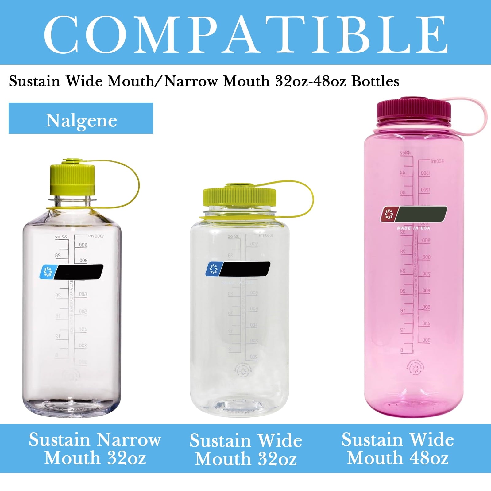 Linkidea 2 Pack Water Bottle Boot Compatible with Nalgene Sustain Wide Mouth 32oz/48oz, Narrow Mouth 32oz, Silicone Anti-Slip Bottle Bottom Bumper Protector (Blue) | 17AC