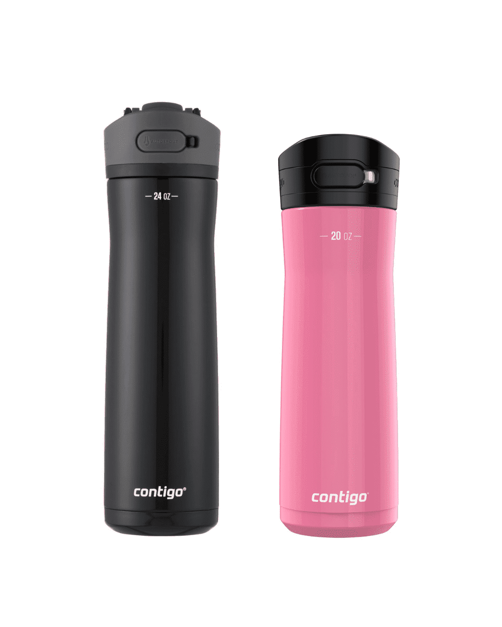 Contigo Jackson Chill  Bundle 2 Water Bottles Black 24oz and Pink  20oz with Autopop Lid | OTGM