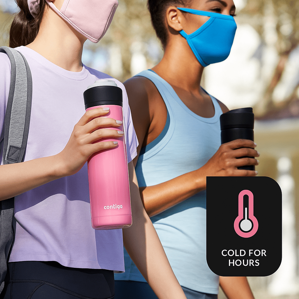 Contigo Jackson Chill  Bundle 2 Water Bottles Black 24oz and Pink  20oz with Autopop Lid | OTGM