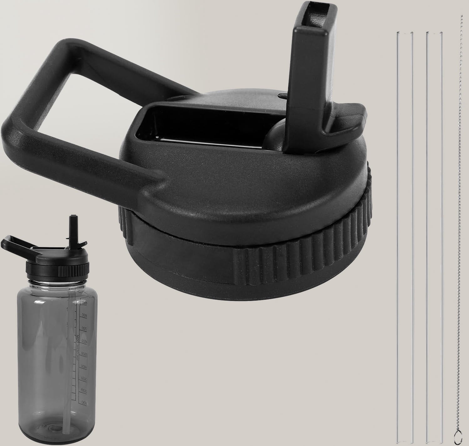 Straw Lid Compatible with Nalgene Water Bottles, BPA-Free Straws Lid with Handle for Nalgene Wide Mouth, Replacement Bottle Cap Accessories with Straws and Straw Brush | AXOS