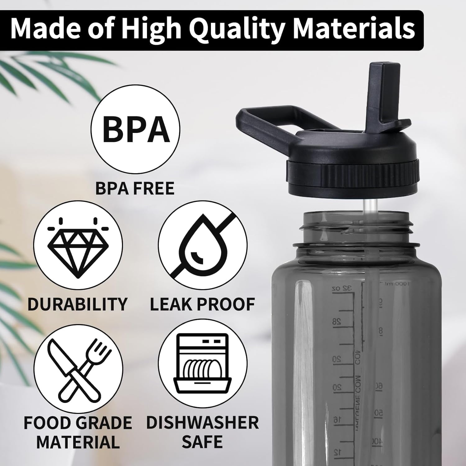 Straw Lid Compatible with Nalgene Water Bottles, BPA-Free Straws Lid with Handle for Nalgene Wide Mouth, Replacement Bottle Cap Accessories with Straws and Straw Brush | AXOS