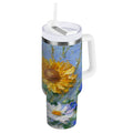 40 oz Insulated Stainless Steel Tumbler Double Wall Stainless Steel Tumbler with 2-Way Drinking Sunflowers and Daisies | 9CBK