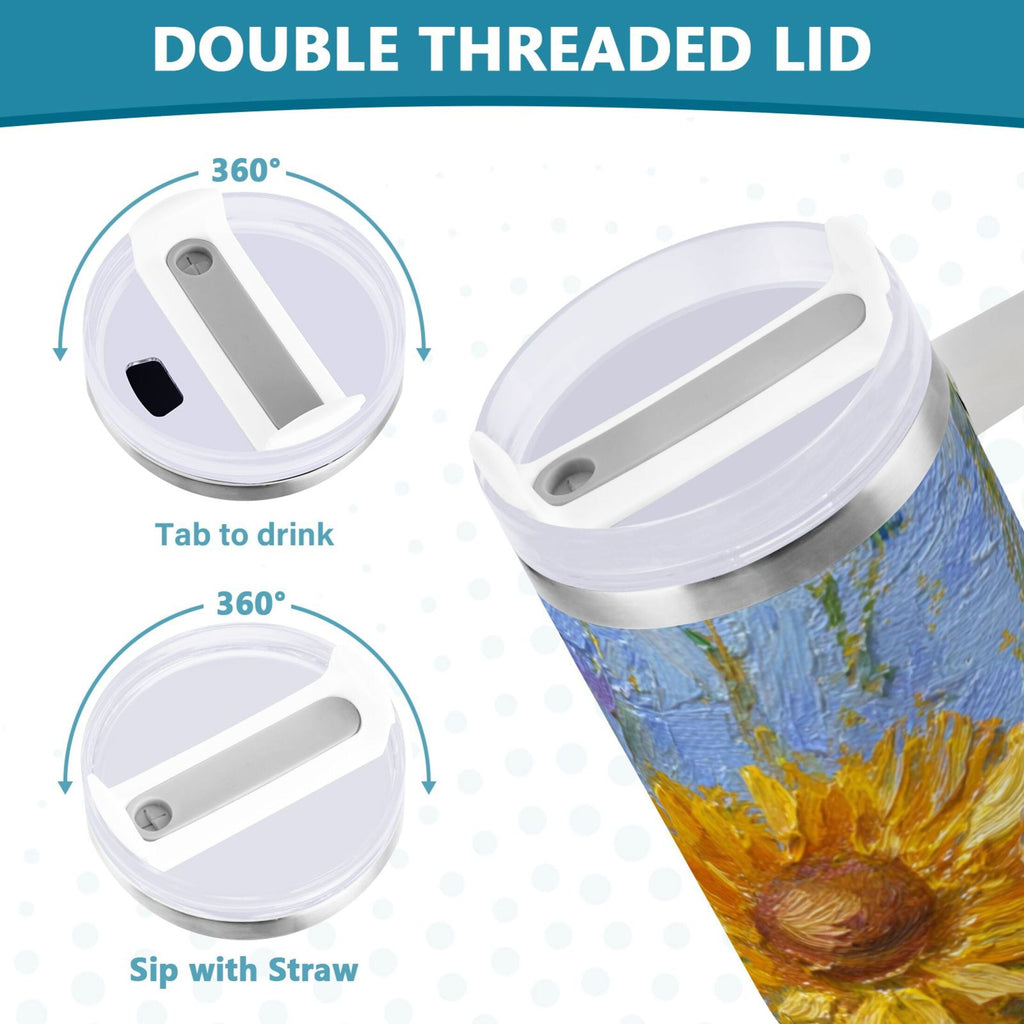 40 oz Insulated Stainless Steel Tumbler Double Wall Stainless Steel Tumbler with 2-Way Drinking Sunflowers and Daisies | 9CBK