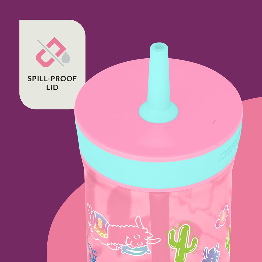 Contigo Kids Leighton Spill-Proof Tumbler with Straw, Ages 3+, Pink and Purple, 14 oz, 2 Pack | GZ0F