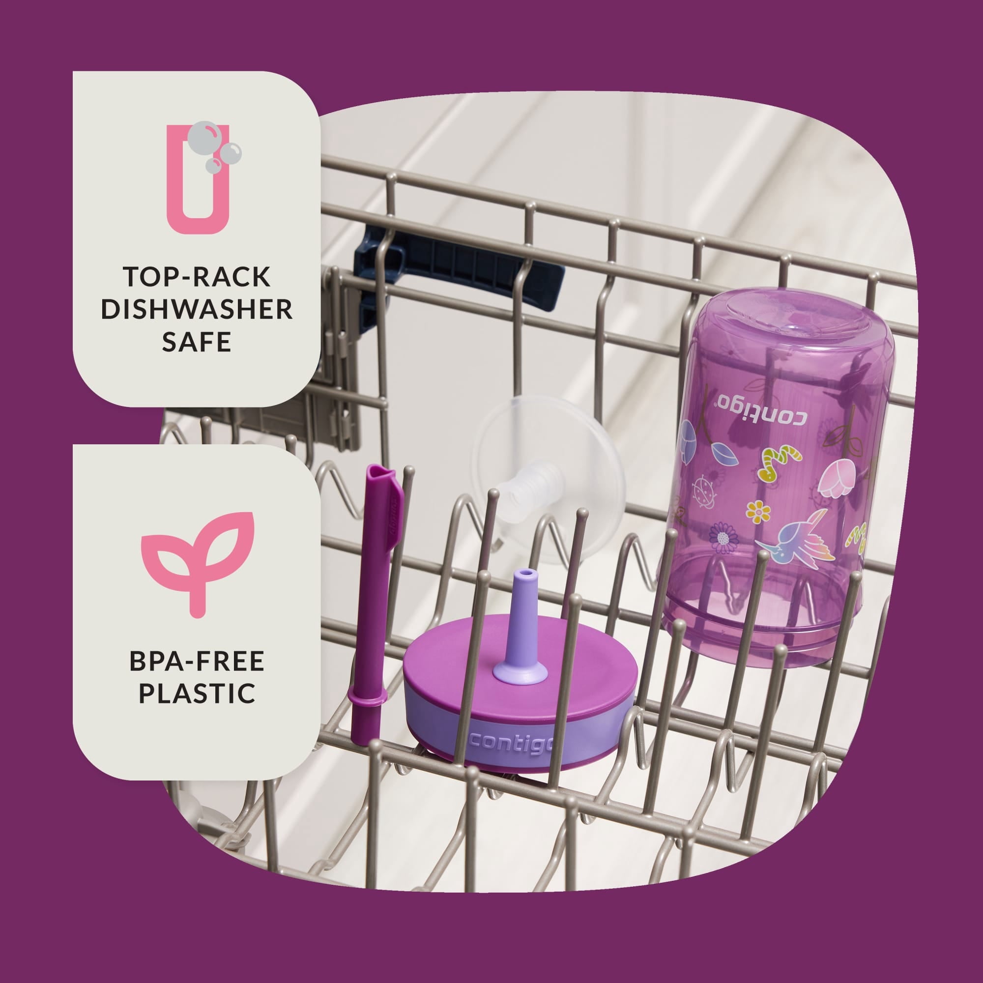 Contigo Kids Leighton Spill-Proof Tumbler with Straw, Ages 3+, Pink and Purple, 14 oz, 2 Pack | GZ0F