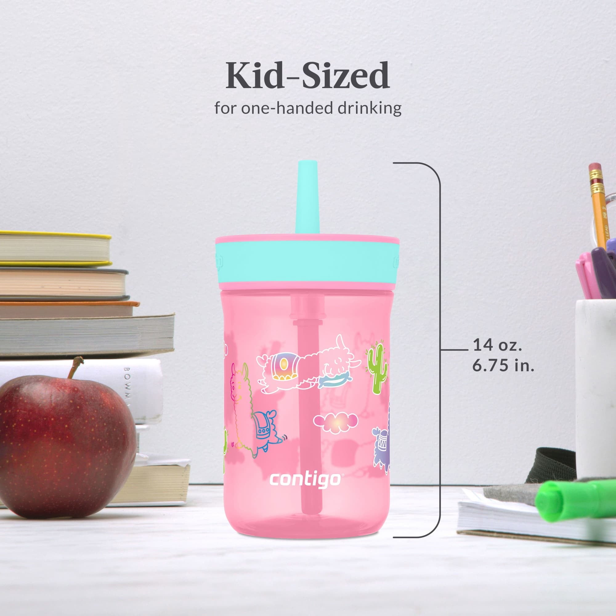 Contigo Kids Leighton Spill-Proof Tumbler with Straw, Ages 3+, Pink and Purple, 14 oz, 2 Pack | GZ0F