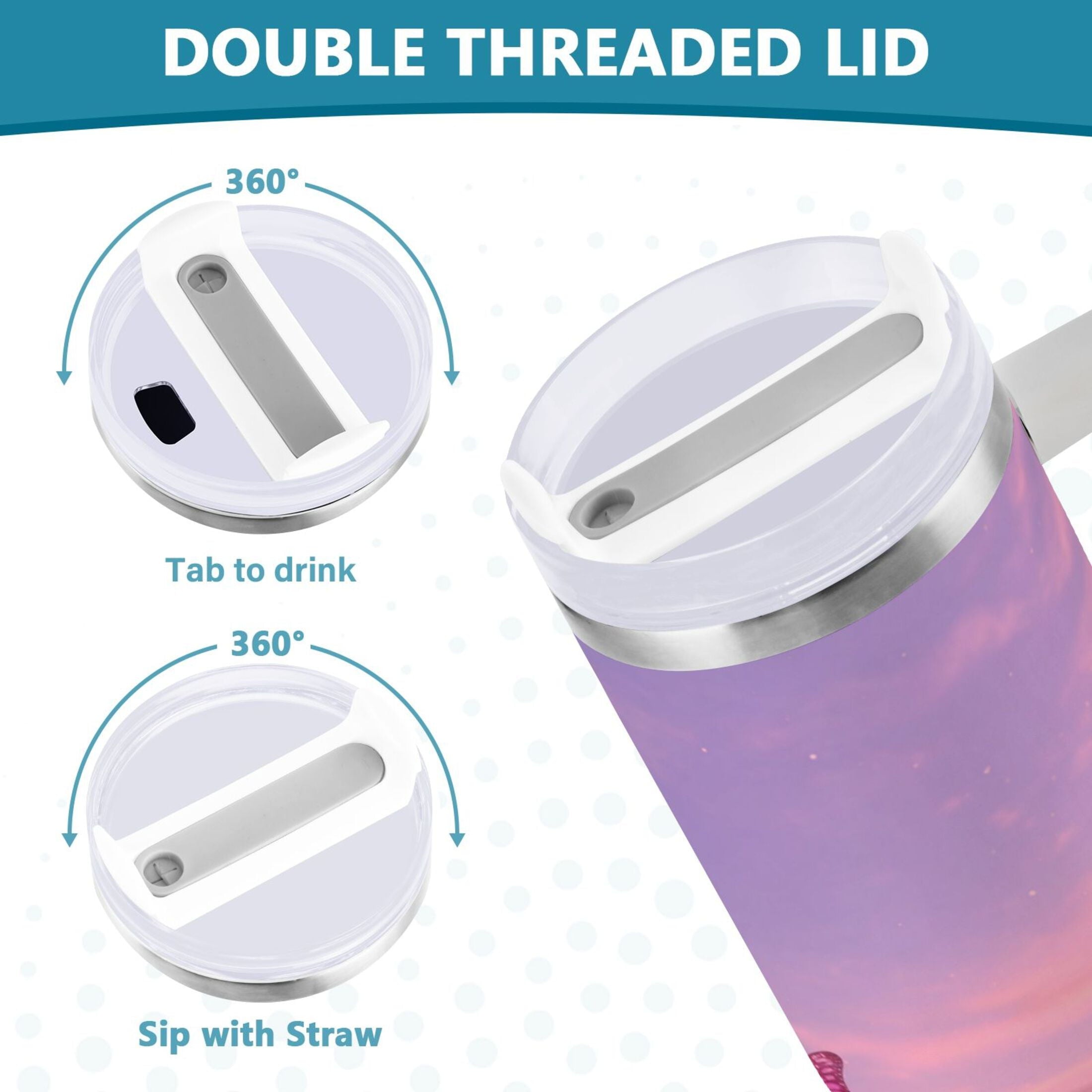30 oz Insulated Stainless Steel Tumbler Double Wall Stainless Steel Tumbler with 2-Way Drinking Pink Butterflies Flying | I4BI