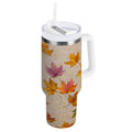 40 oz Insulated Stainless Steel Tumbler Double Wall Stainless Steel Tumbler with 2-Way Drinking Colored Autumn Leaves | 48LA
