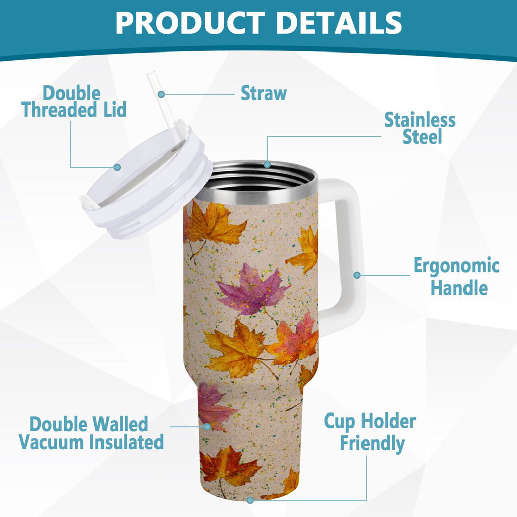 40 oz Insulated Stainless Steel Tumbler Double Wall Stainless Steel Tumbler with 2-Way Drinking Colored Autumn Leaves | 48LA