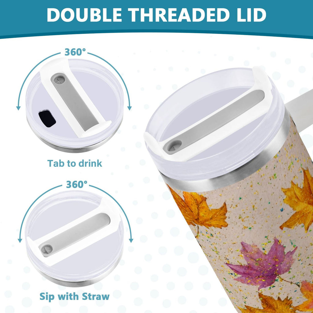 40 oz Insulated Stainless Steel Tumbler Double Wall Stainless Steel Tumbler with 2-Way Drinking Colored Autumn Leaves | 48LA