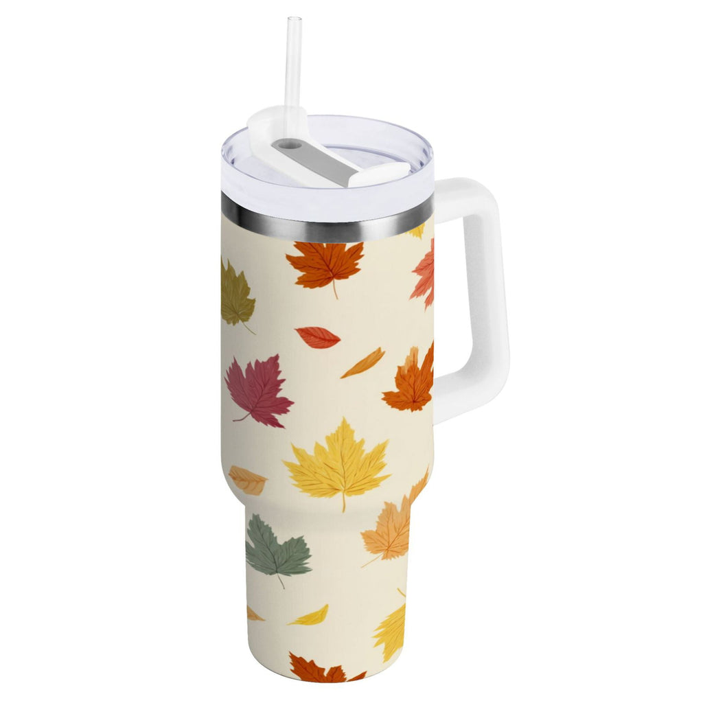 40 oz Insulated Stainless Steel Tumbler Double Wall Stainless Steel Tumbler with 2-Way Drinking Colorful Autumn Leaves Pattern | IR4B
