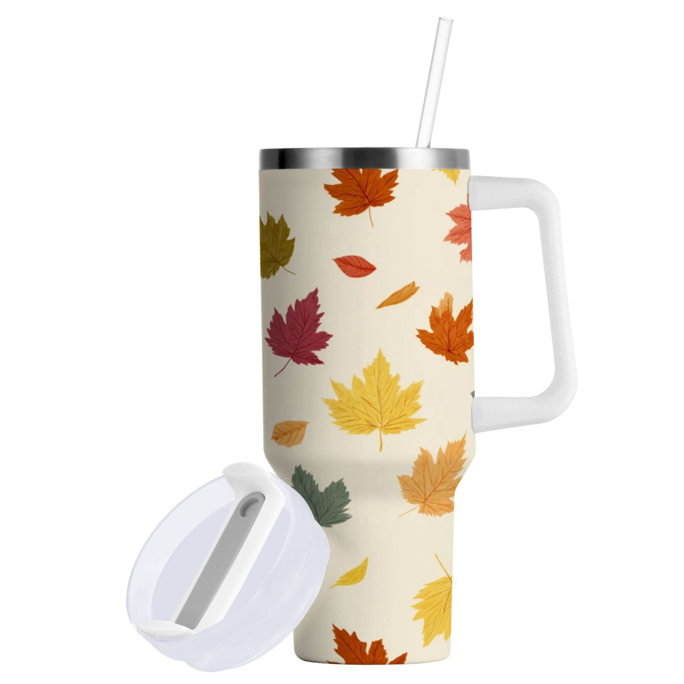 40 oz Insulated Stainless Steel Tumbler Double Wall Stainless Steel Tumbler with 2-Way Drinking Colorful Autumn Leaves Pattern | IR4B