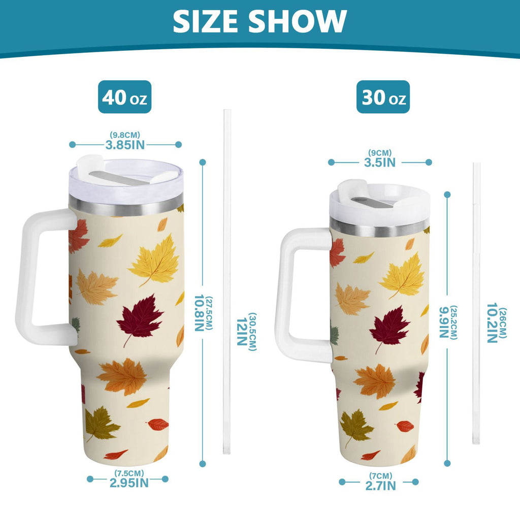 40 oz Insulated Stainless Steel Tumbler Double Wall Stainless Steel Tumbler with 2-Way Drinking Colorful Autumn Leaves Pattern | IR4B