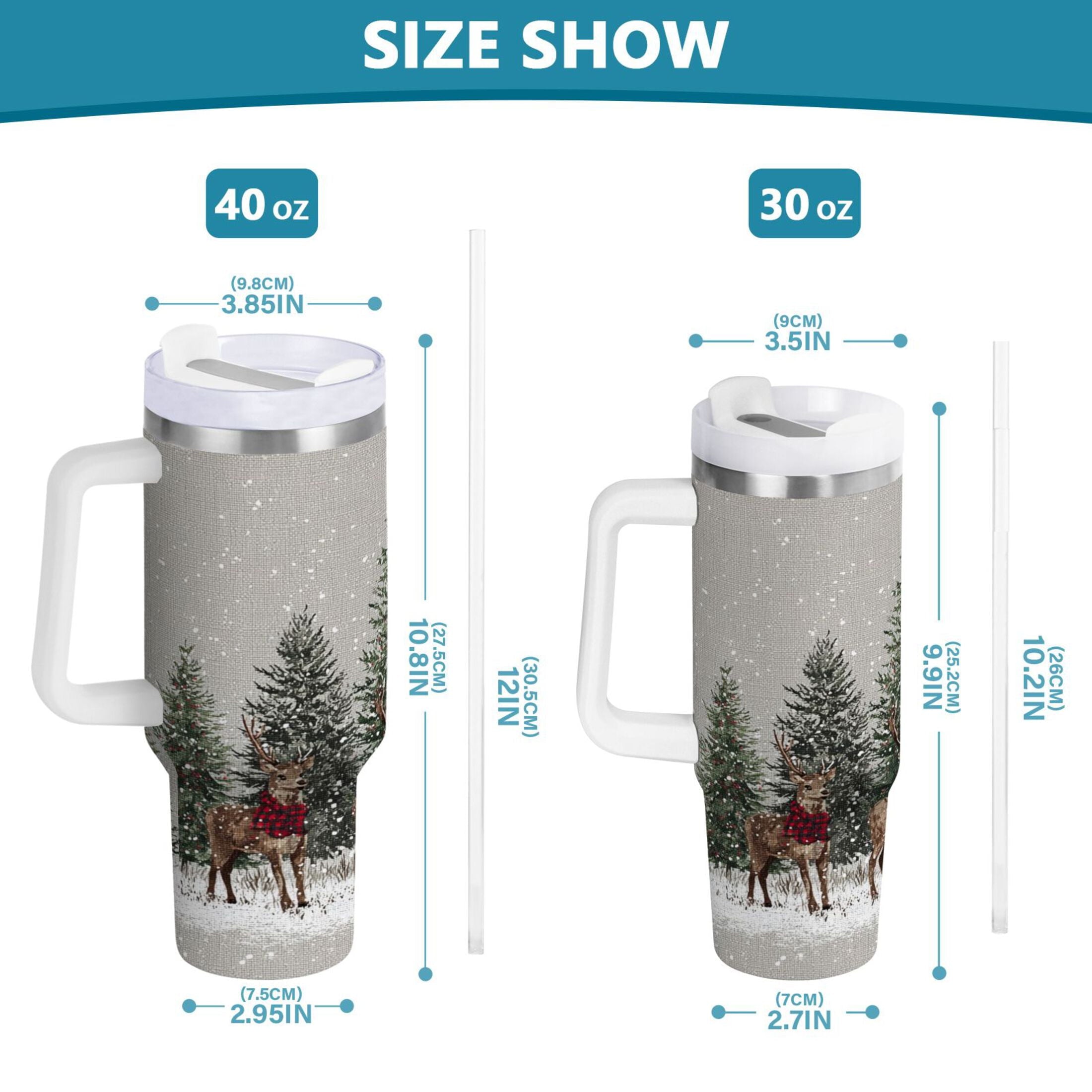 30 oz Insulated Stainless Steel Tumbler Double Wall Stainless Steel Tumbler with 2-Way Drinking Christmas Deer and Snowmen | ZP4F