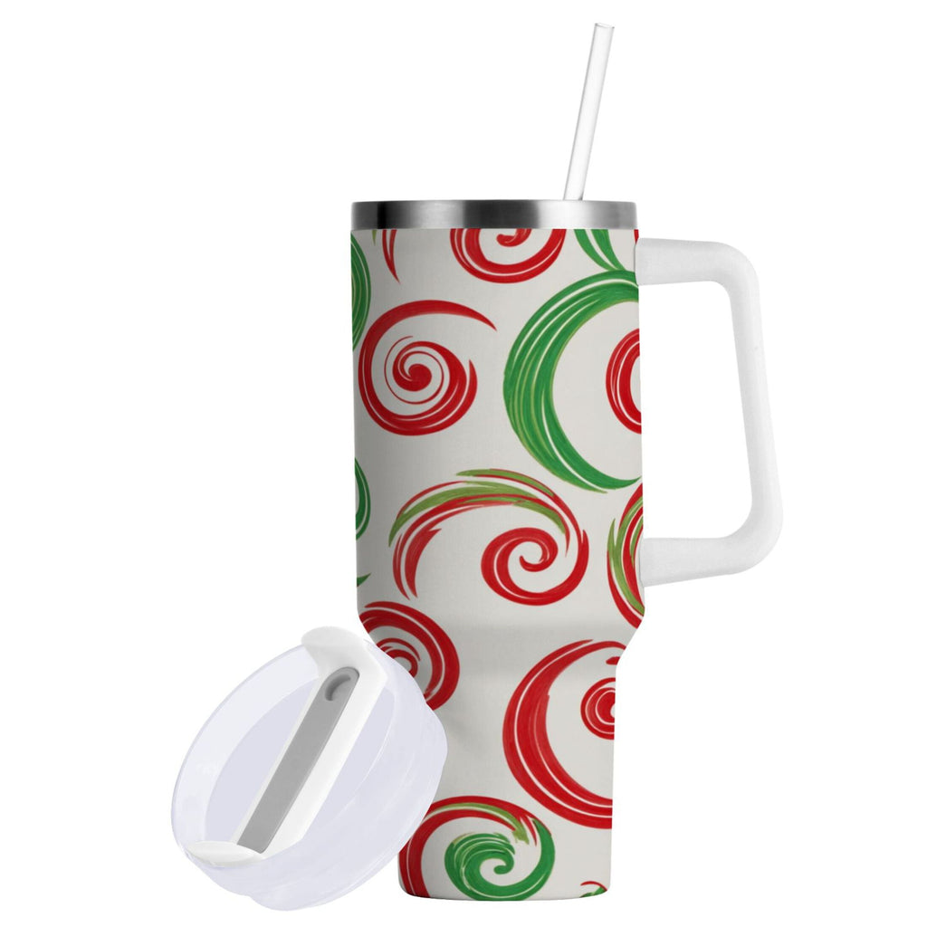 40 oz Insulated Stainless Steel Tumbler Double Wall Stainless Steel Tumbler with 2-Way Drinking Red and Green Swirls | B4IT