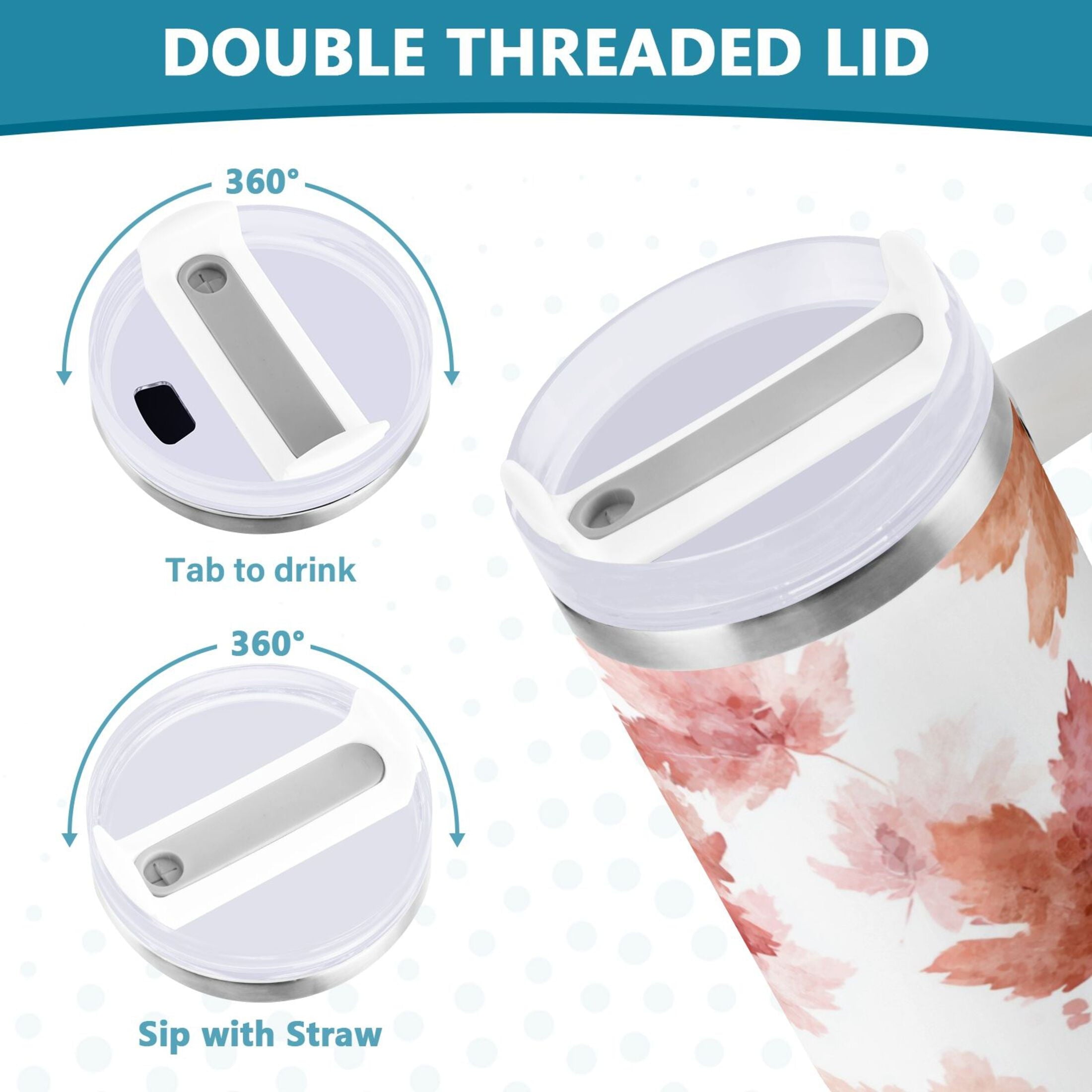 30 oz Insulated Stainless Steel Tumbler Double Wall Stainless Steel Tumbler with 2-Way Drinking Watercolor Pink Maple Leaves | IVVR