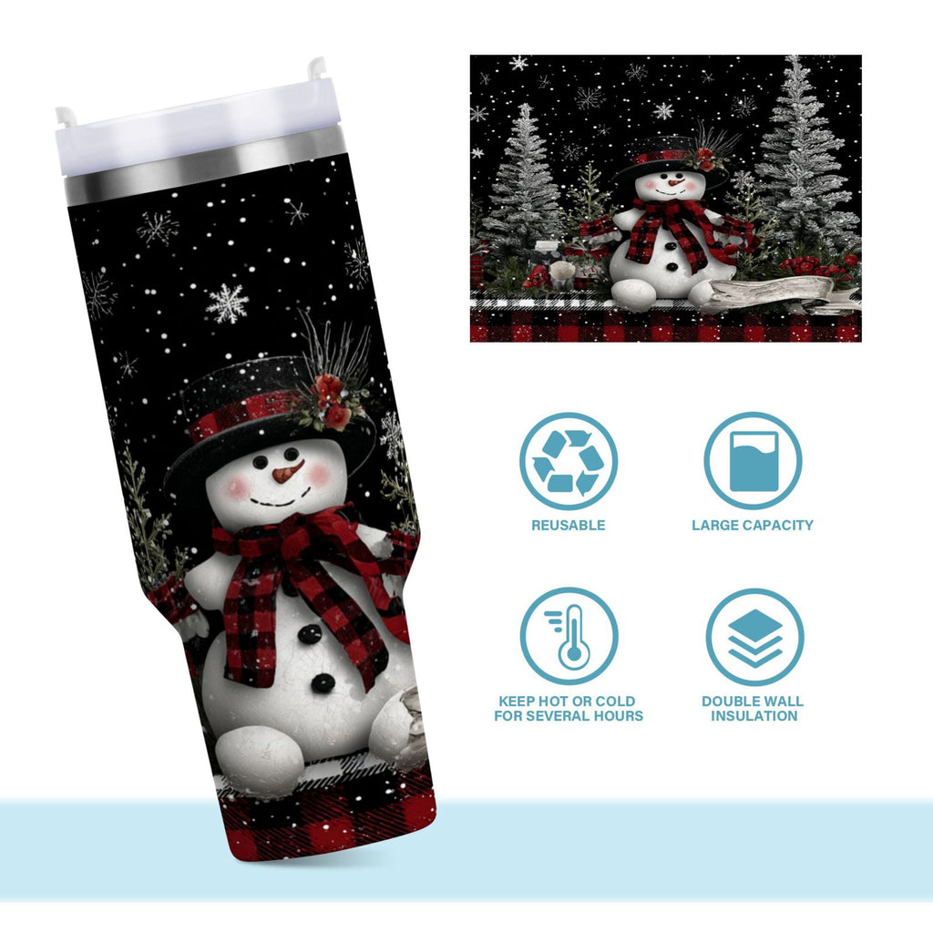 30 oz Insulated Stainless Steel Tumbler Double Wall Stainless Steel Tumbler with 2-Way Drinking Christmas Snowman | VBXY