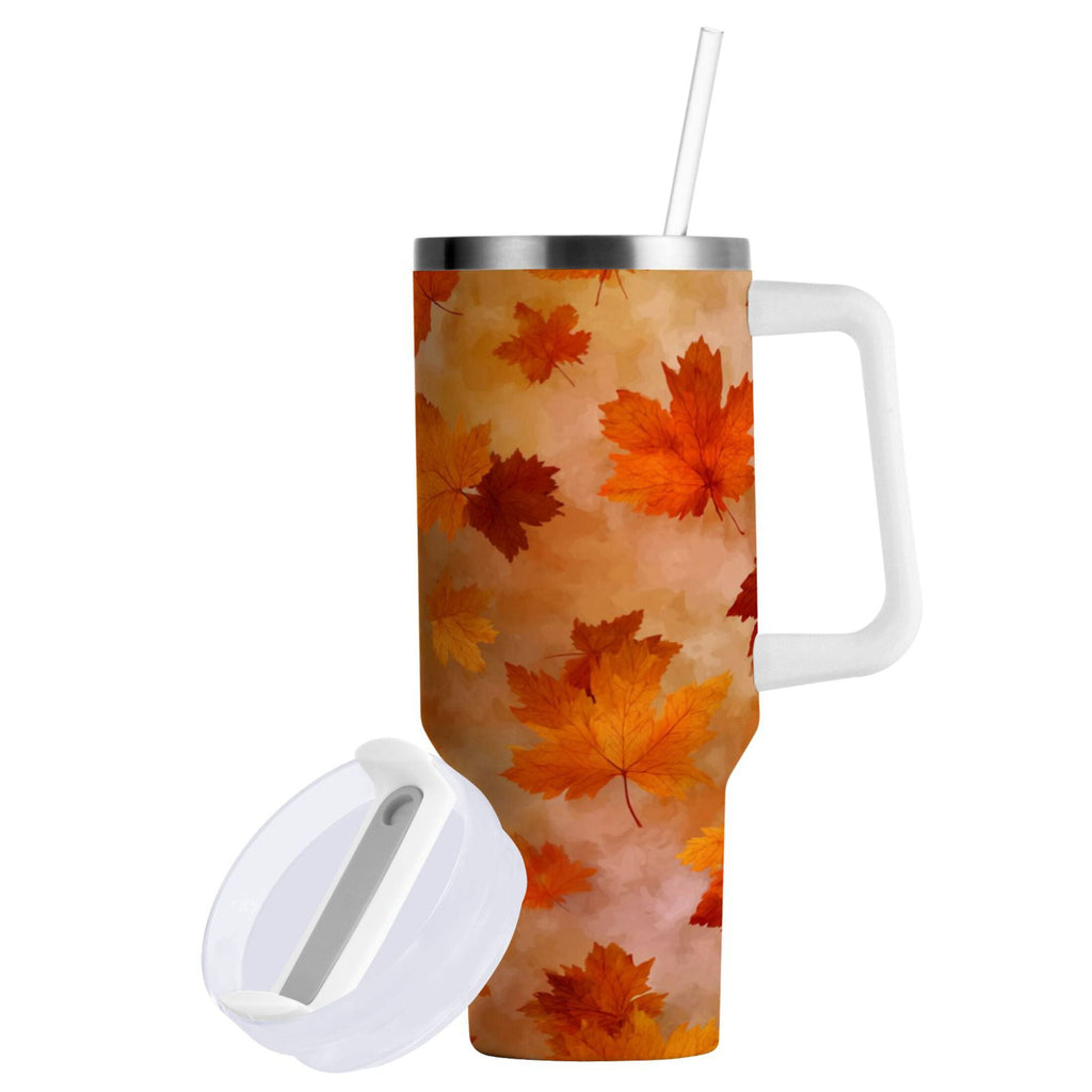 40 oz Insulated Stainless Steel Tumbler Double Wall Stainless Steel Tumbler with 2-Way Drinking Orange and Brown Autumn Leaves | JW21