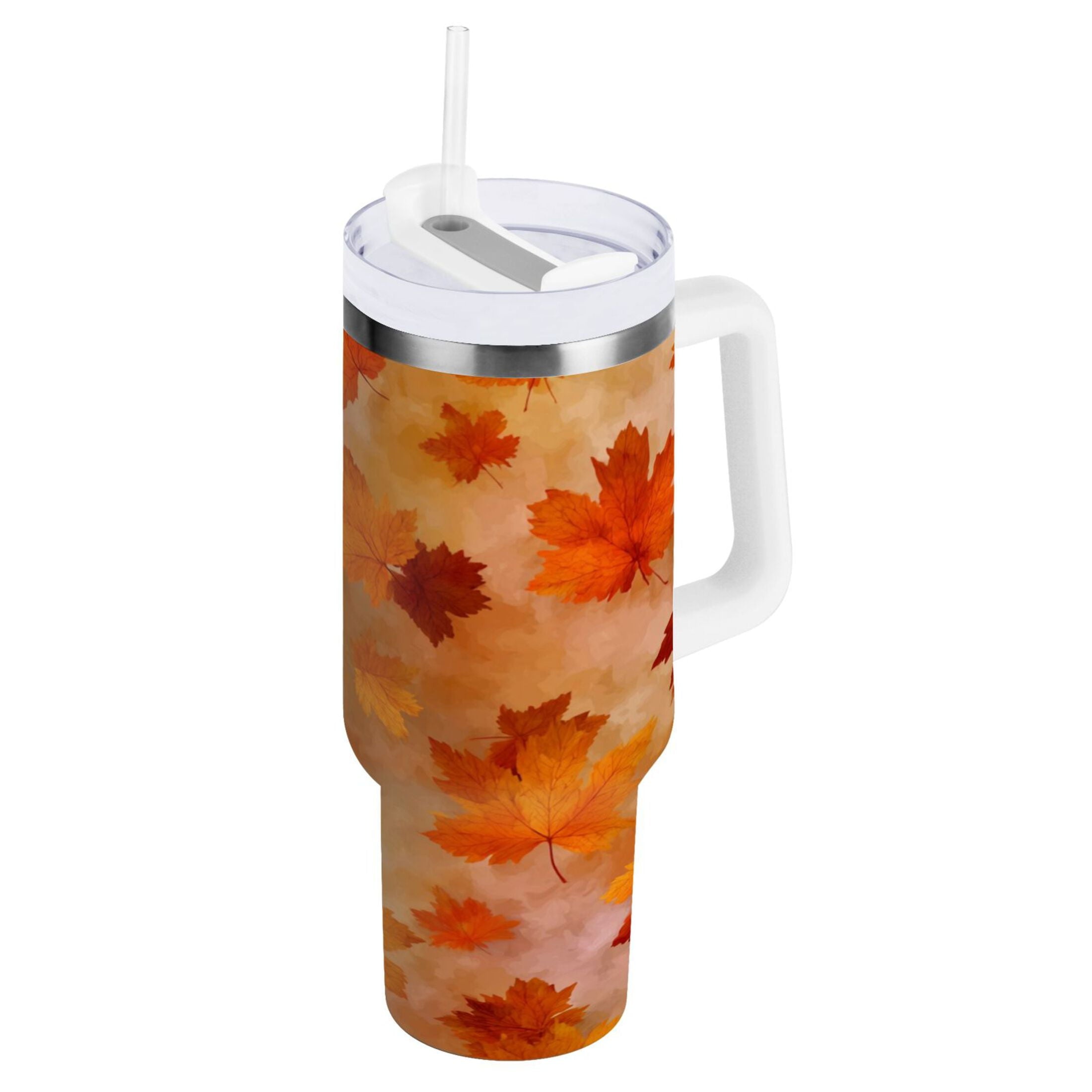 40 oz Insulated Stainless Steel Tumbler Double Wall Stainless Steel Tumbler with 2-Way Drinking Orange and Brown Autumn Leaves | JW21