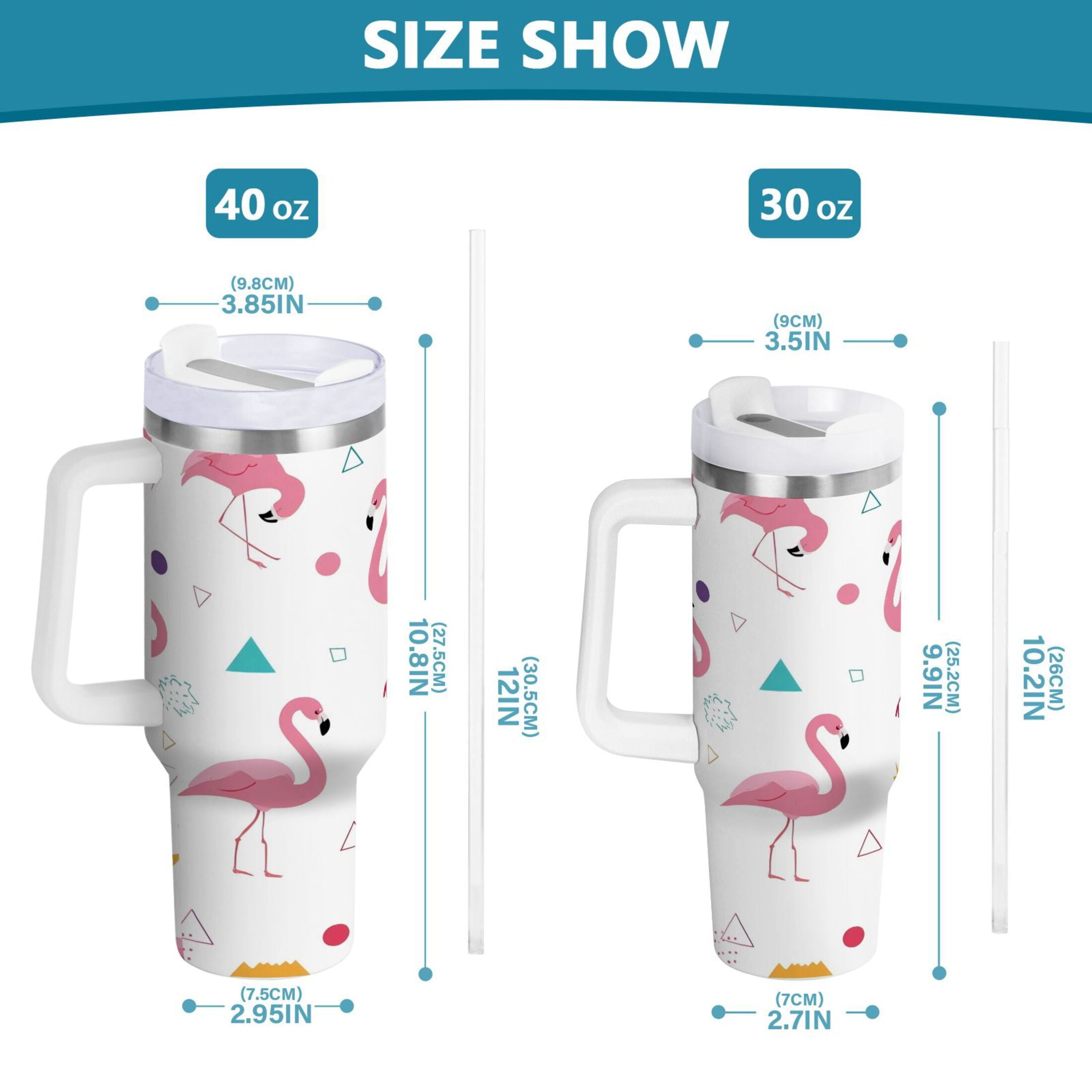 40 oz Insulated Stainless Steel Tumbler Double Wall Stainless Steel Tumbler with 2-Way Drinking Cute Flamingo Pattern | UVCP
