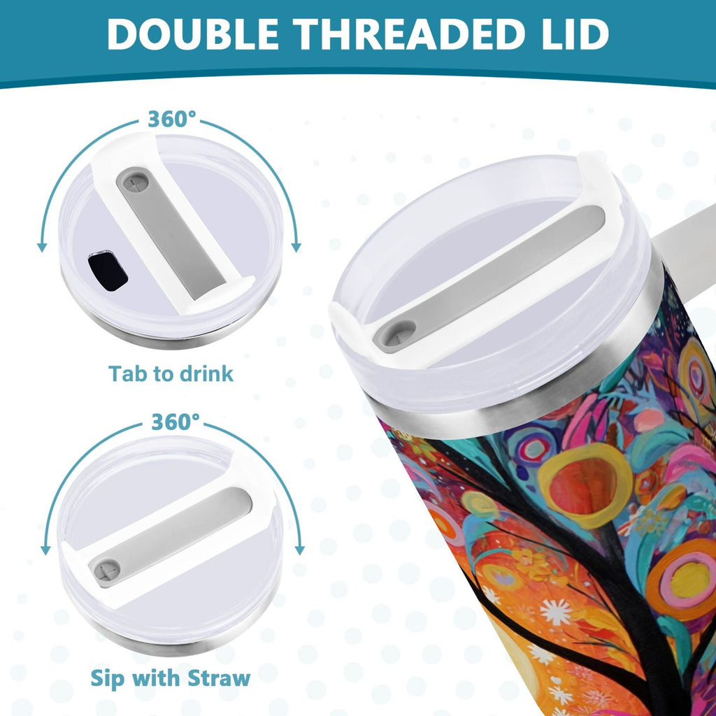 30 oz Insulated Stainless Steel Tumbler Double Wall Stainless Steel Tumbler with 2-Way Drinking Beautiful Abstract Tree Painting | SA4I