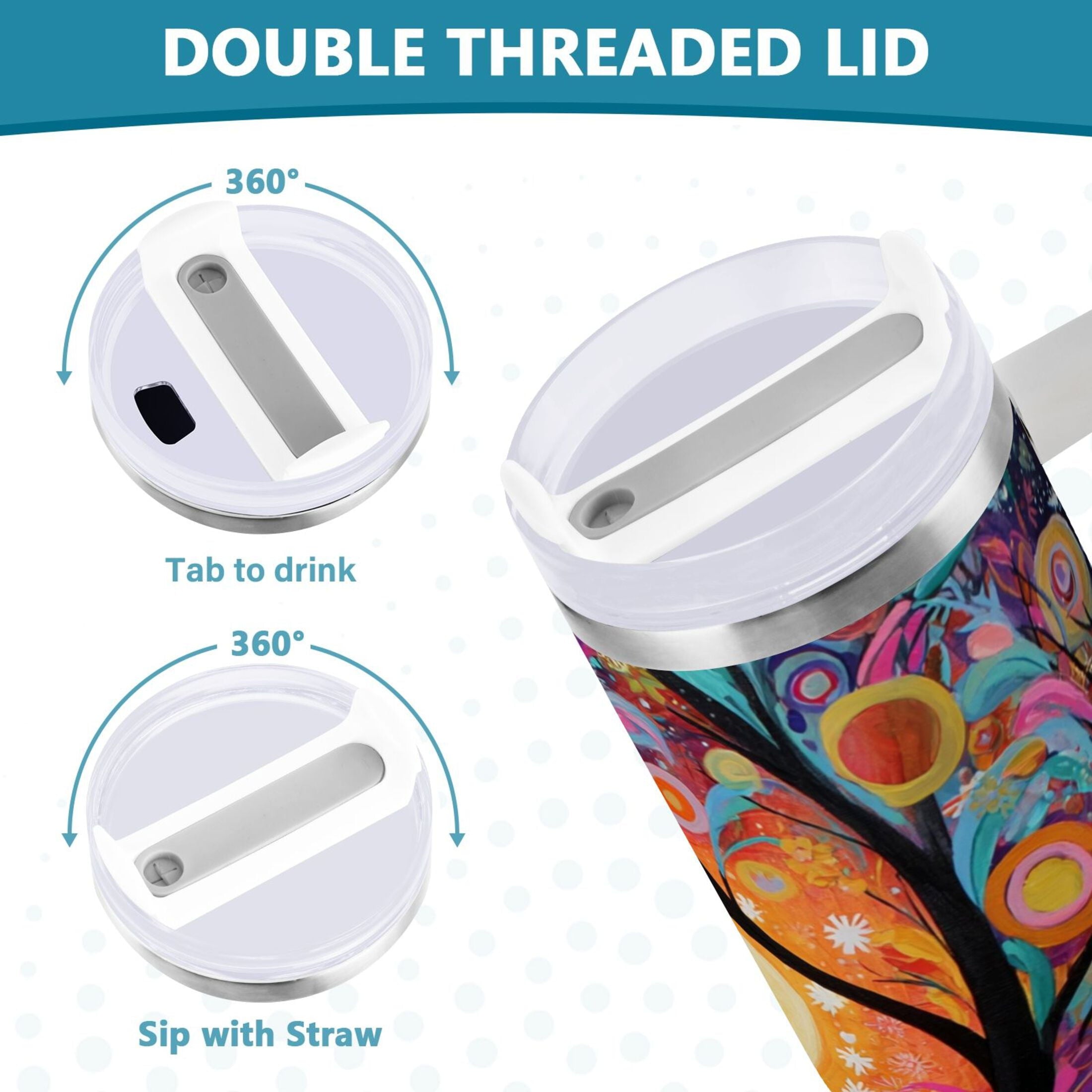 30 oz Insulated Stainless Steel Tumbler Double Wall Stainless Steel Tumbler with 2-Way Drinking Beautiful Abstract Tree Painting | SA4I