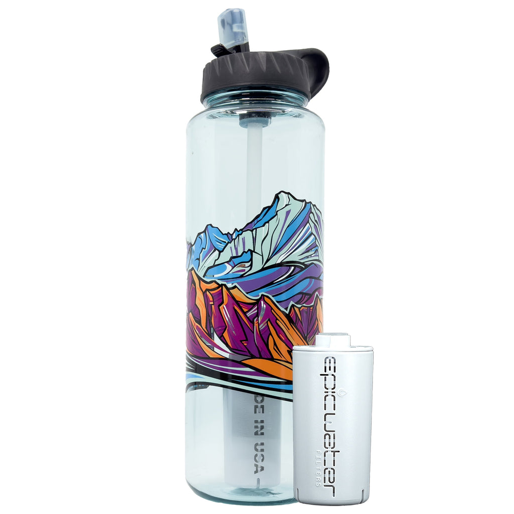 Epic Water Filters Nalgene OG Sustain Tritan USA Made Water Bottle and 75 Gallon Filter - Removes 99.99% of Water Impurities, 32oz, Leggitt Art | PGTI
