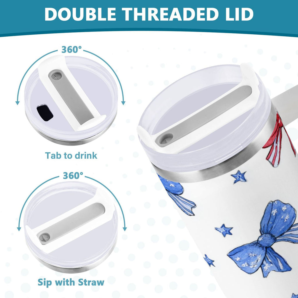 40 oz Insulated Stainless Steel Tumbler Double Wall Stainless Steel Tumbler with 2-Way Drinking Hand-drawn Bows | NSWK