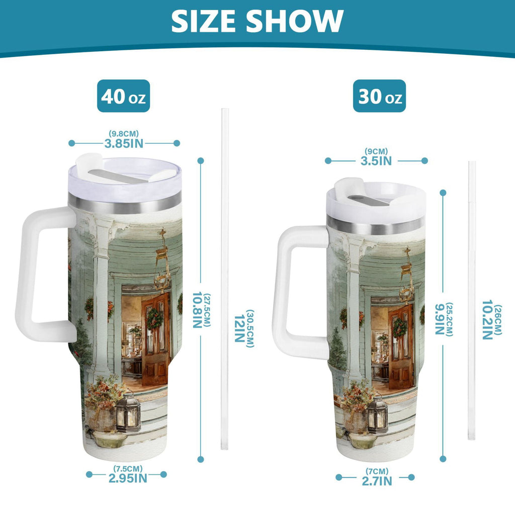 30 oz Insulated Stainless Steel Tumbler Double Wall Stainless Steel Tumbler with 2-Way Drinking Charming Christmas Doorway | 1ZWY