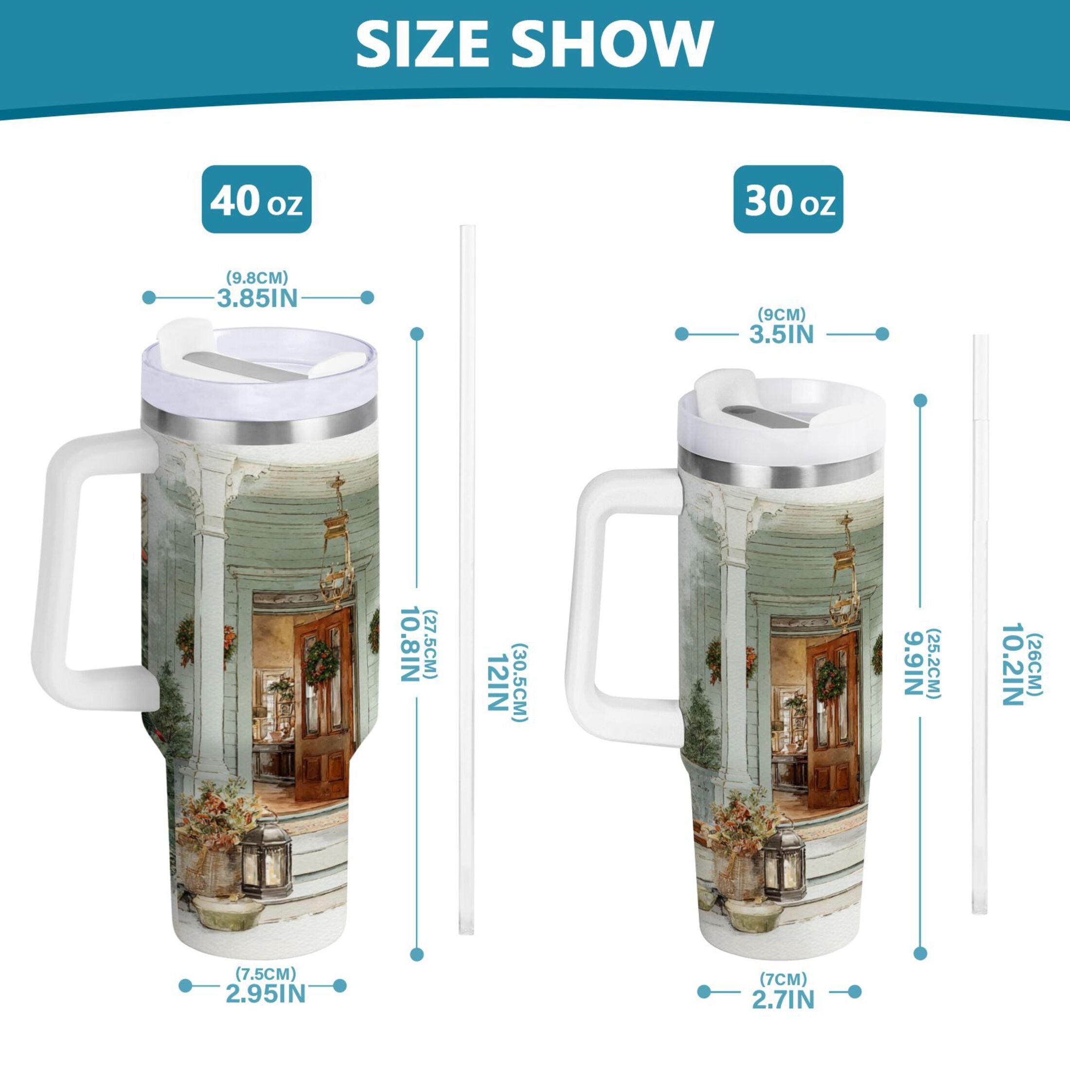30 oz Insulated Stainless Steel Tumbler Double Wall Stainless Steel Tumbler with 2-Way Drinking Charming Christmas Doorway | 1ZWY