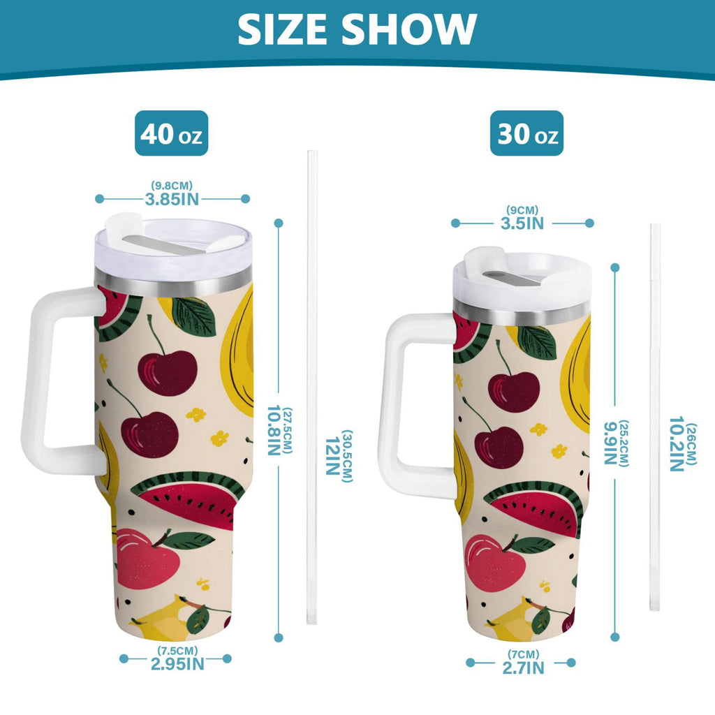 30 oz Insulated Stainless Steel Tumbler Double Wall Stainless Steel Tumbler with 2-Way Drinking Watermelon and Cherries | AMS2