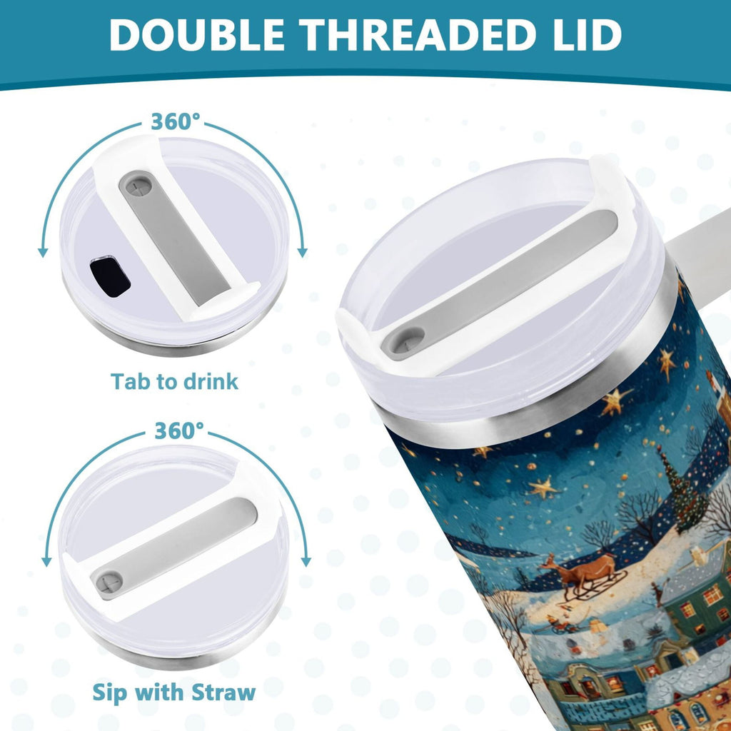 30 oz Insulated Stainless Steel Tumbler Double Wall Stainless Steel Tumbler with 2-Way Drinking Whimsical Christmas Scene | R1H0