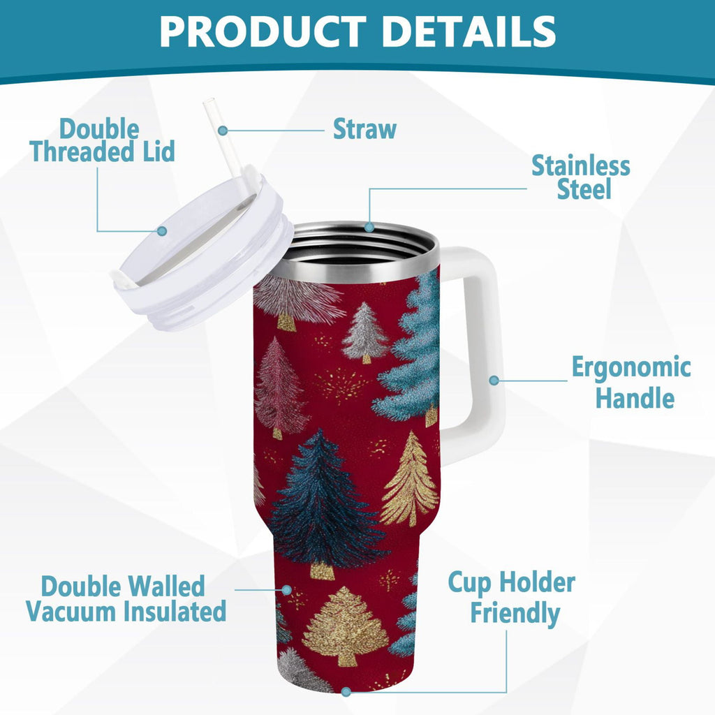 30 oz Insulated Stainless Steel Tumbler Double Wall Stainless Steel Tumbler with 2-Way Drinking Stylized Christmas Trees | UQTB