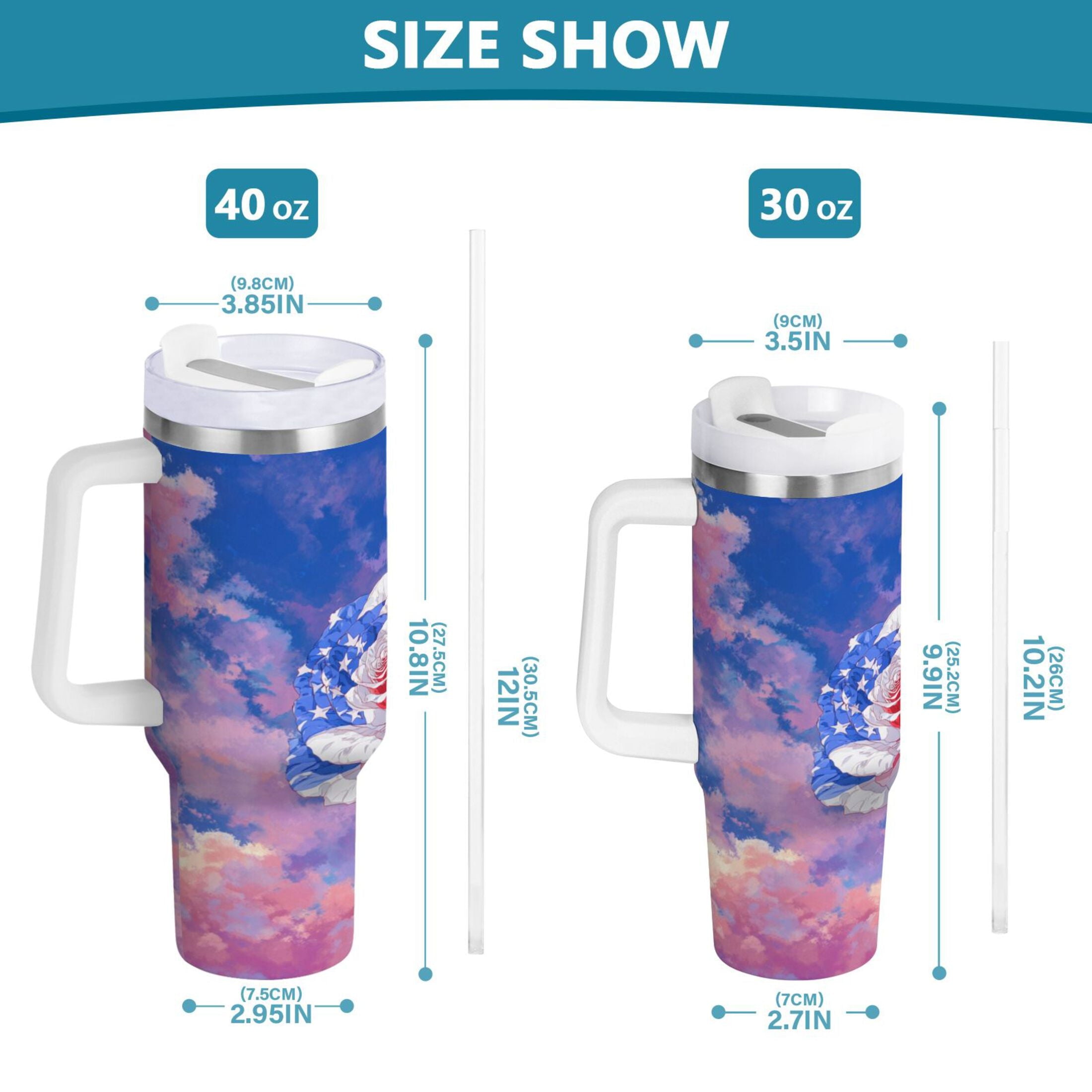 30 oz Insulated Stainless Steel Tumbler Double Wall Stainless Steel Tumbler with 2-Way Drinking Rose with Flag Pattern | B8EC