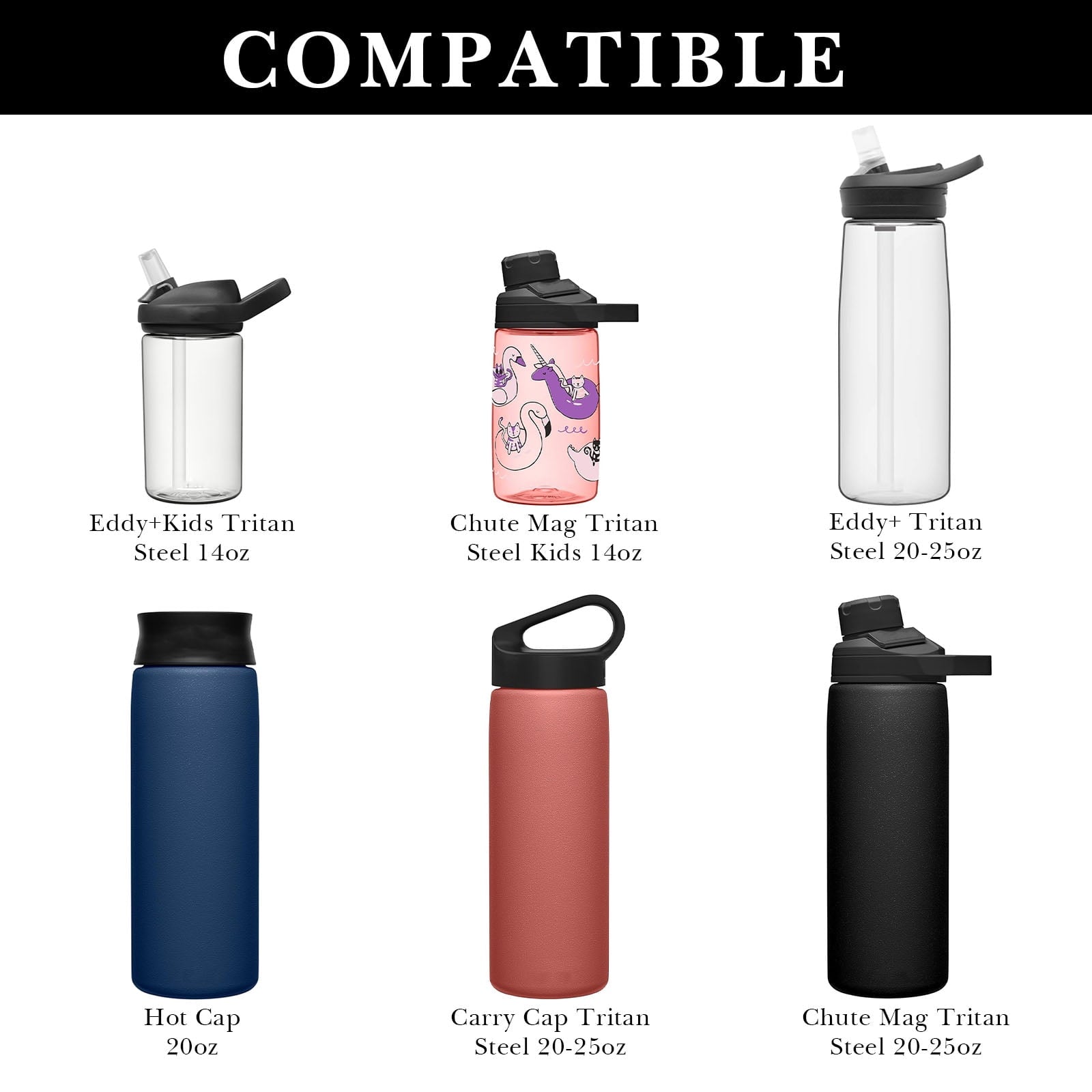 Linkidea 2 Pack Water Bottle Boot Compatible with CamelBak Eddy+20oz/25oz, Chute Mag 20oz/25oz, Carry Cap, Silicone Anti-Slip Bottle Bottom Bumper Protector (Clear White) | 4U7Q