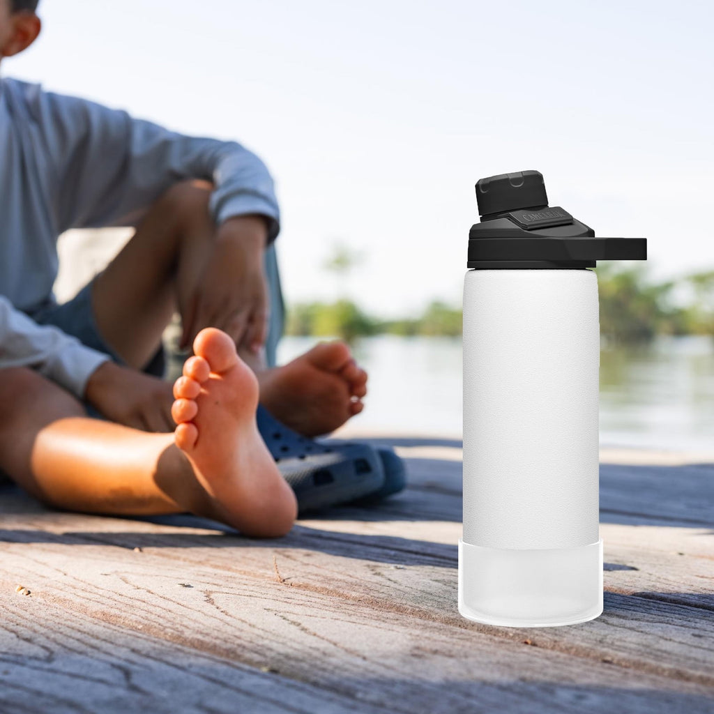 Linkidea 2 Pack Water Bottle Boot Compatible with CamelBak Eddy+20oz/25oz, Chute Mag 20oz/25oz, Carry Cap, Silicone Anti-Slip Bottle Bottom Bumper Protector (Clear White) | 4U7Q