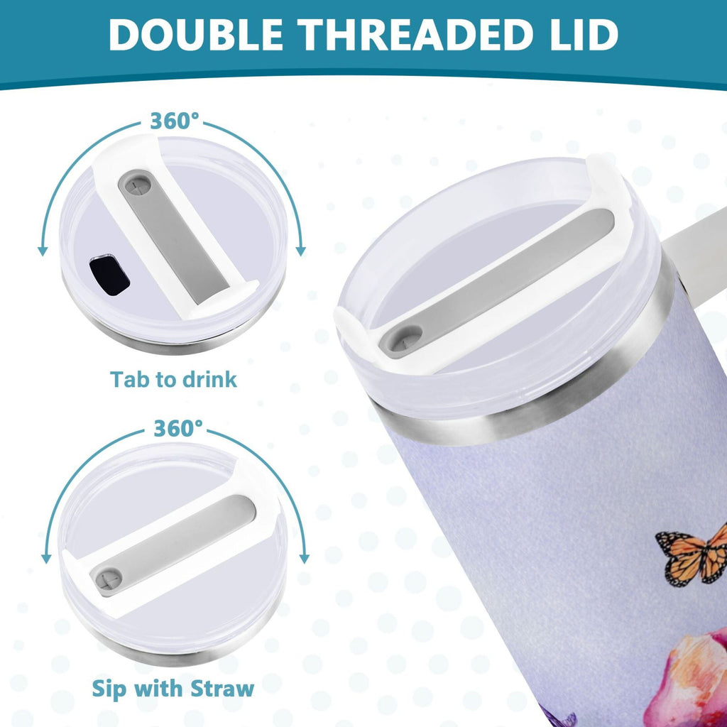 30 oz Insulated Stainless Steel Tumbler Double Wall Stainless Steel Tumbler with 2-Way Drinking Watercolor Tulips and Lavender | URIW