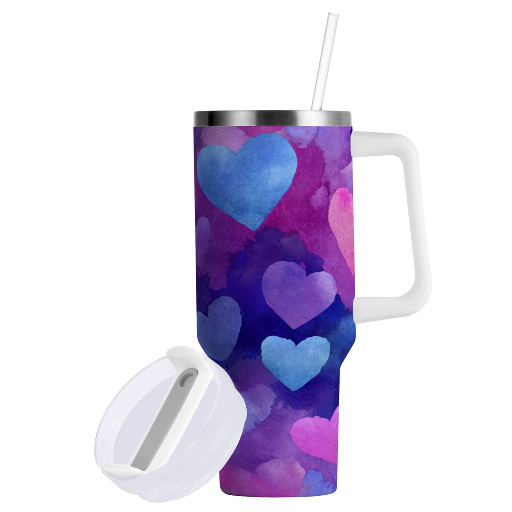30 oz Insulated Stainless Steel Tumbler Double Wall Stainless Steel Tumbler with 2-Way Drinking Indigo and Violet Hearts | FF6H