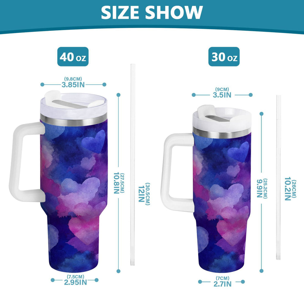 30 oz Insulated Stainless Steel Tumbler Double Wall Stainless Steel Tumbler with 2-Way Drinking Indigo and Violet Hearts | FF6H